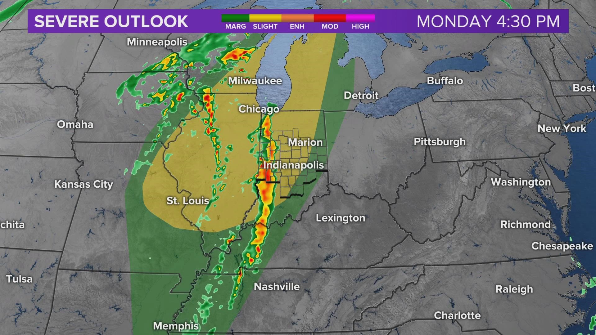 Severe storm risk returns Monday