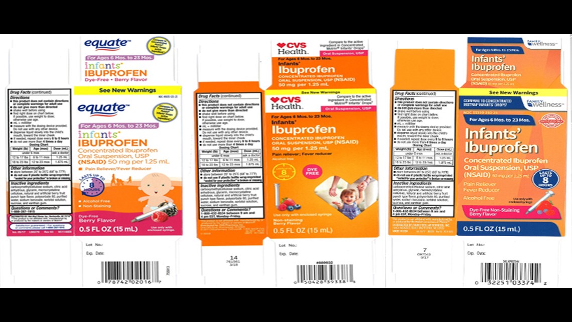 Infant ibuprofen sold at Walmart, CVS, Family Dollar recalled