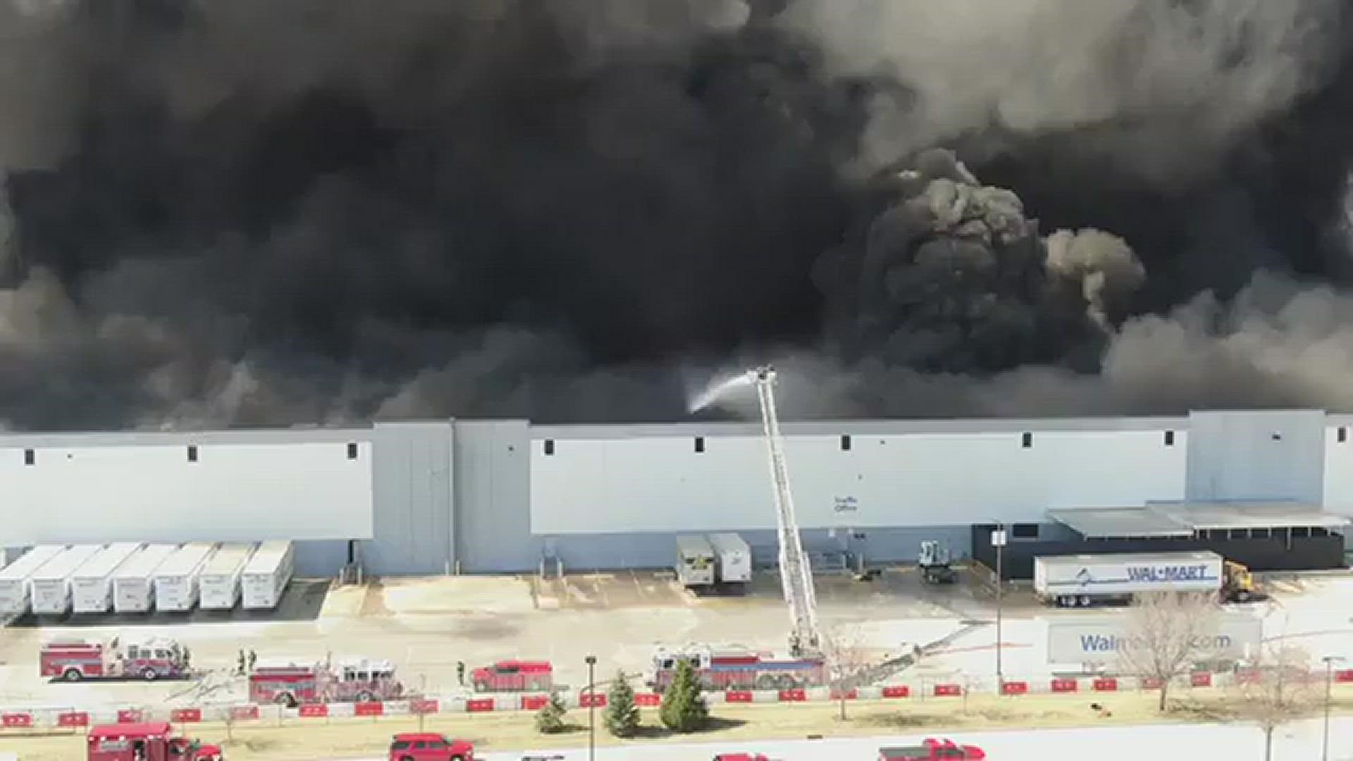 Drone video shows Walmart Distribution Center fire on 31622