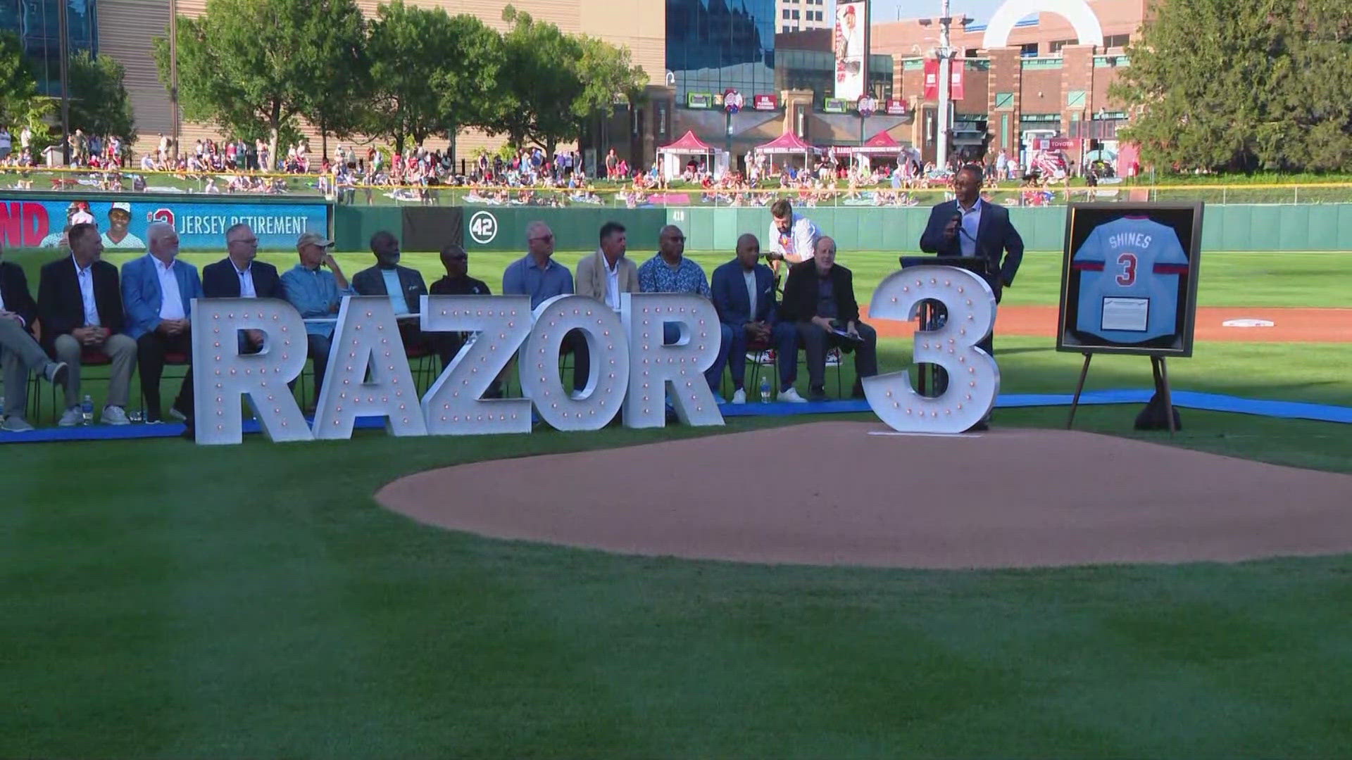 Fan favorite Razor Shines had his No. 3 retired by the Indianapolis Indians on Saturday.