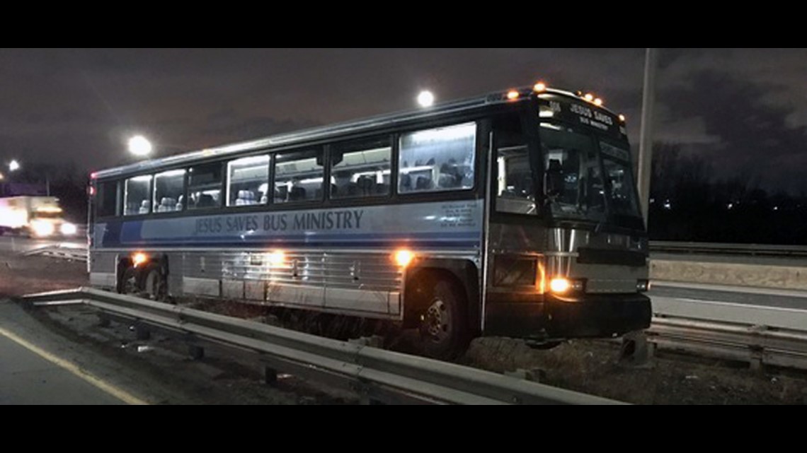 Impaired church bus driver drives off Indiana Toll Road, injures