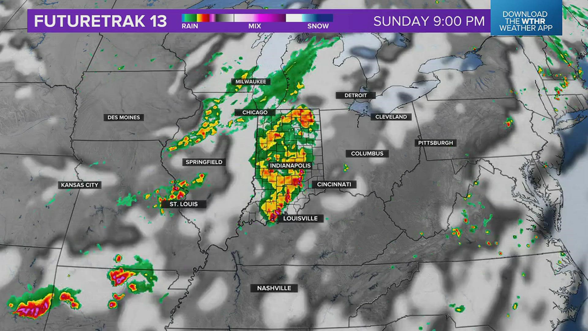 Another round of thunderstorms moves in Sunday.