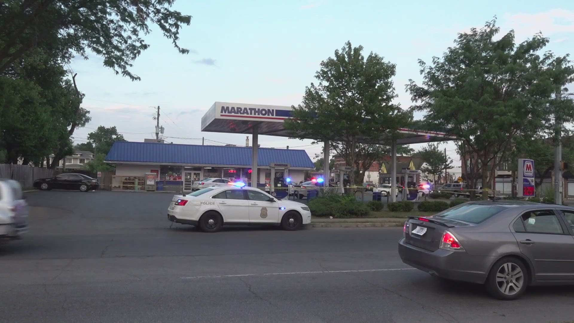 IMPD says two women arrived at a gas station near 10th and Rural with gunshot wounds.