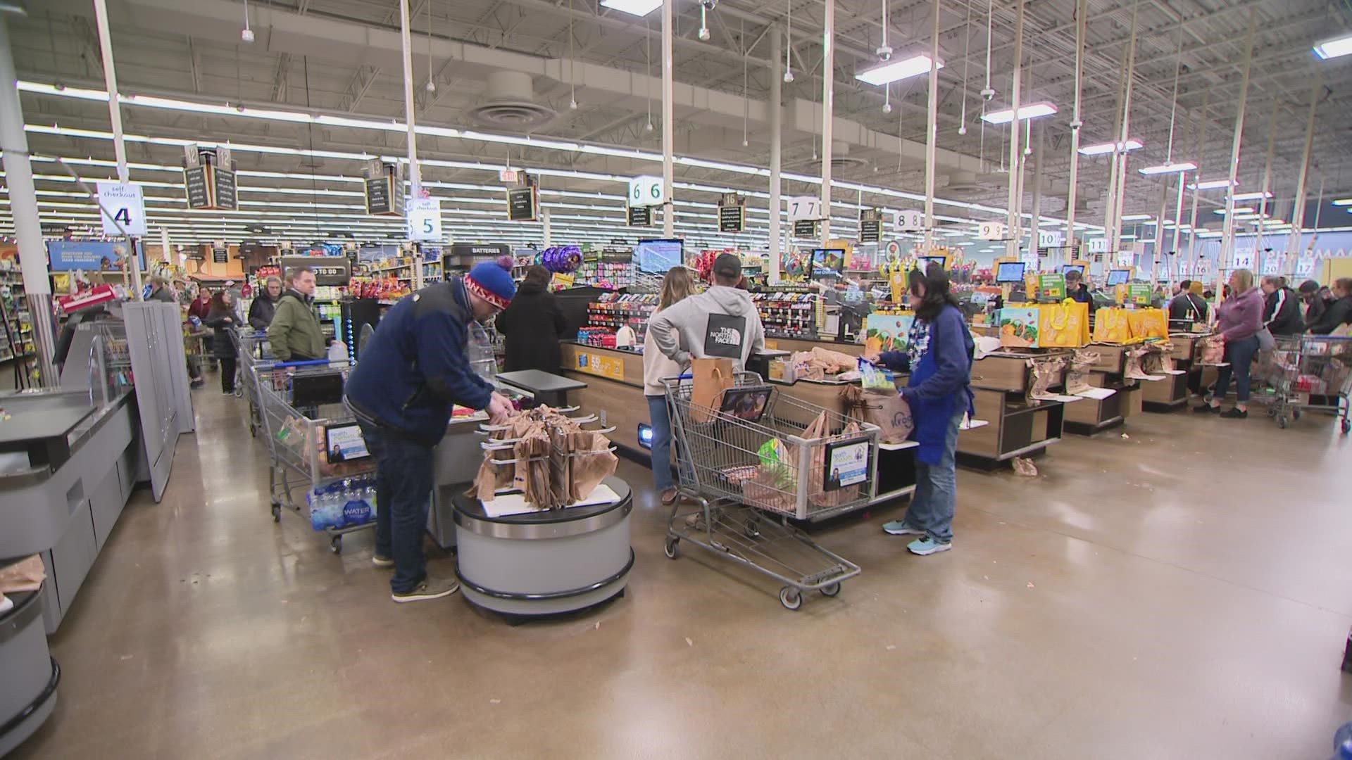 Grocery stores, like Kroger on 116th Street in Fishers, had already expected to be busy because of Christmas. But with an incoming winter storm, they're slammed.