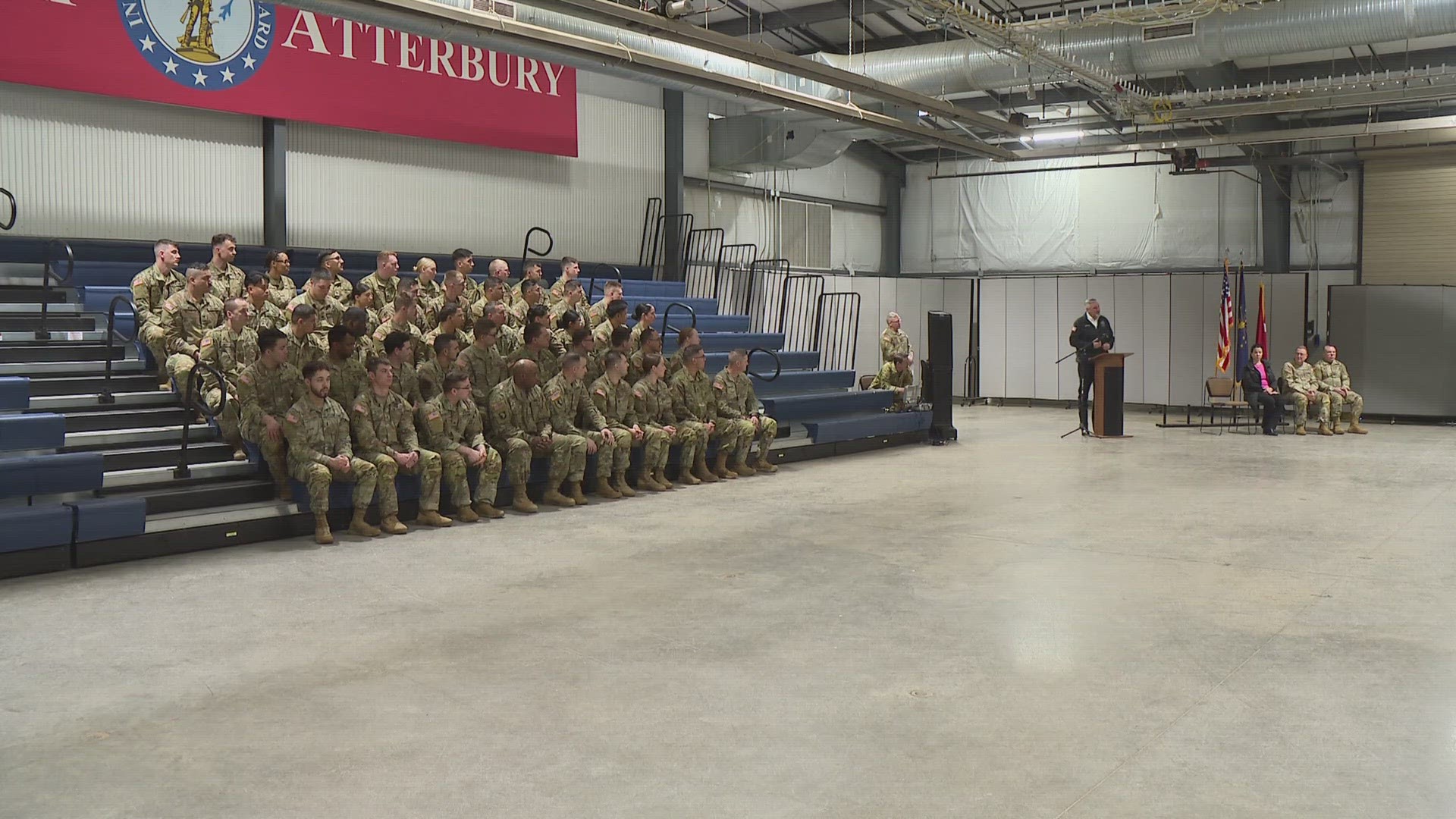 Families of Indiana's National Guard along with Governor Eric Holcomb celebrated the troops at a departure ceremony Thursday at Camp Atterbury.