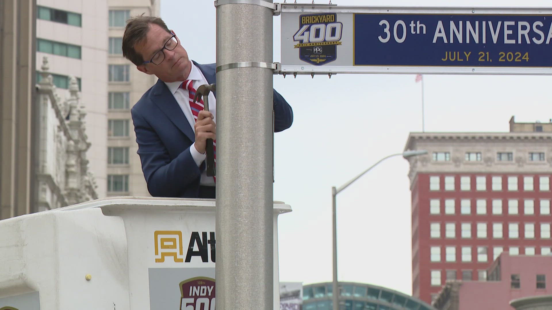 13Sports director Dominic Miranda talks with Indianapolis Motor Speedway president Doug Boles as the Brickyard 400 is just weeks away!