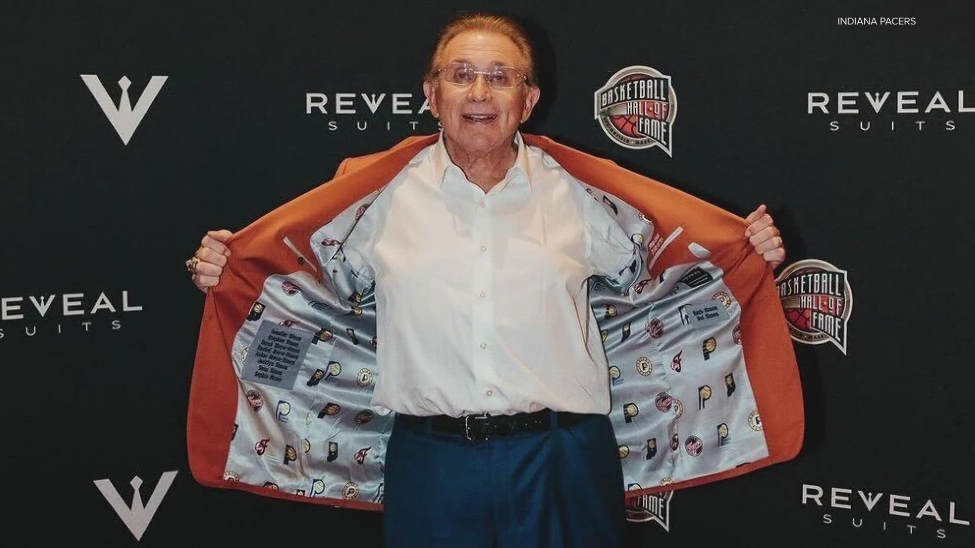 The Pacers posted photos on Saturday of Herb Simon in his orange jacket prior to his enshrinement in the Naismith Basketball Hall of Fame.