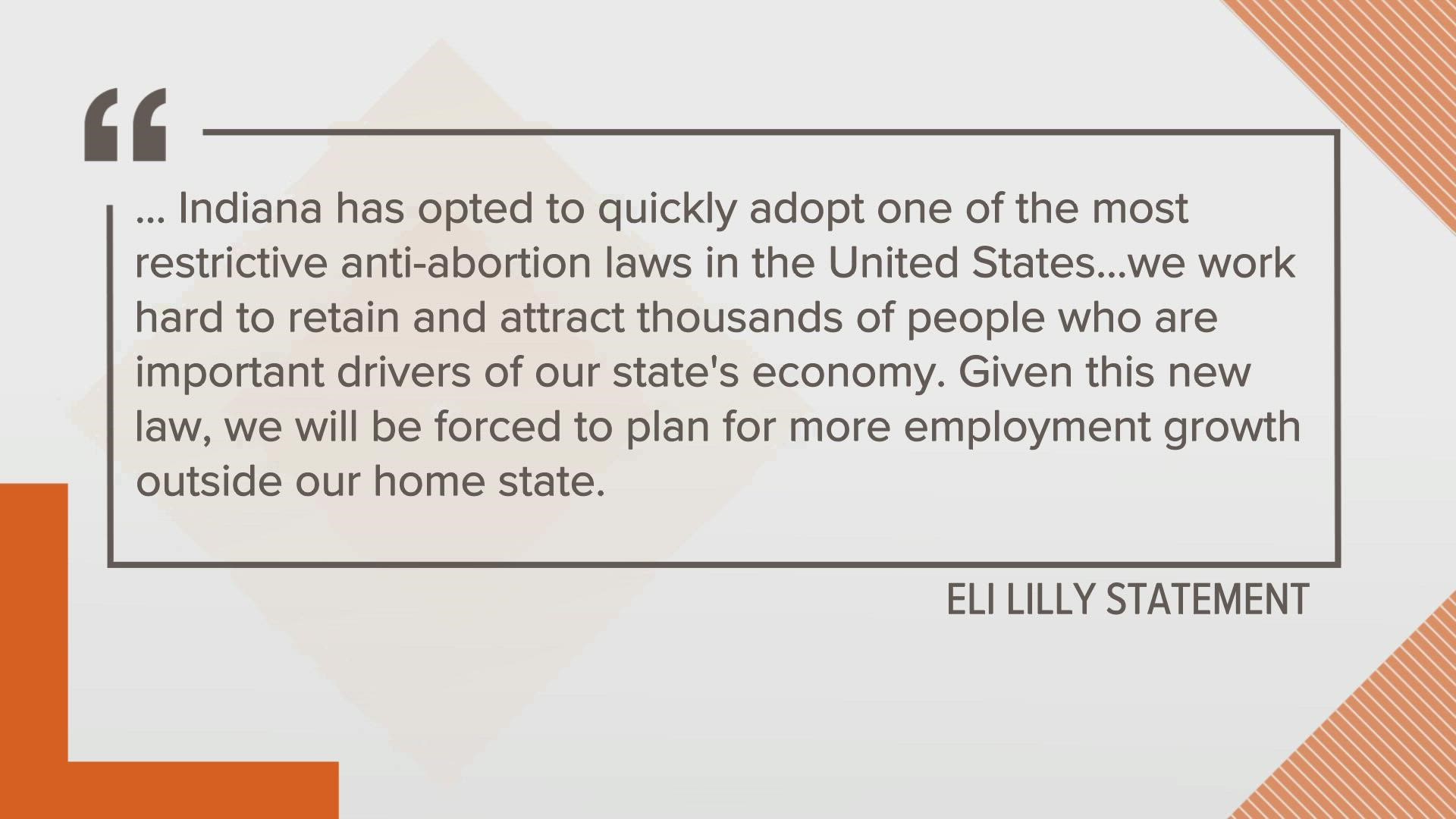 Eli Lilly and IU Health were among the first Indiana health care businesses to weigh in on how the state's new abortion ban will impact them.