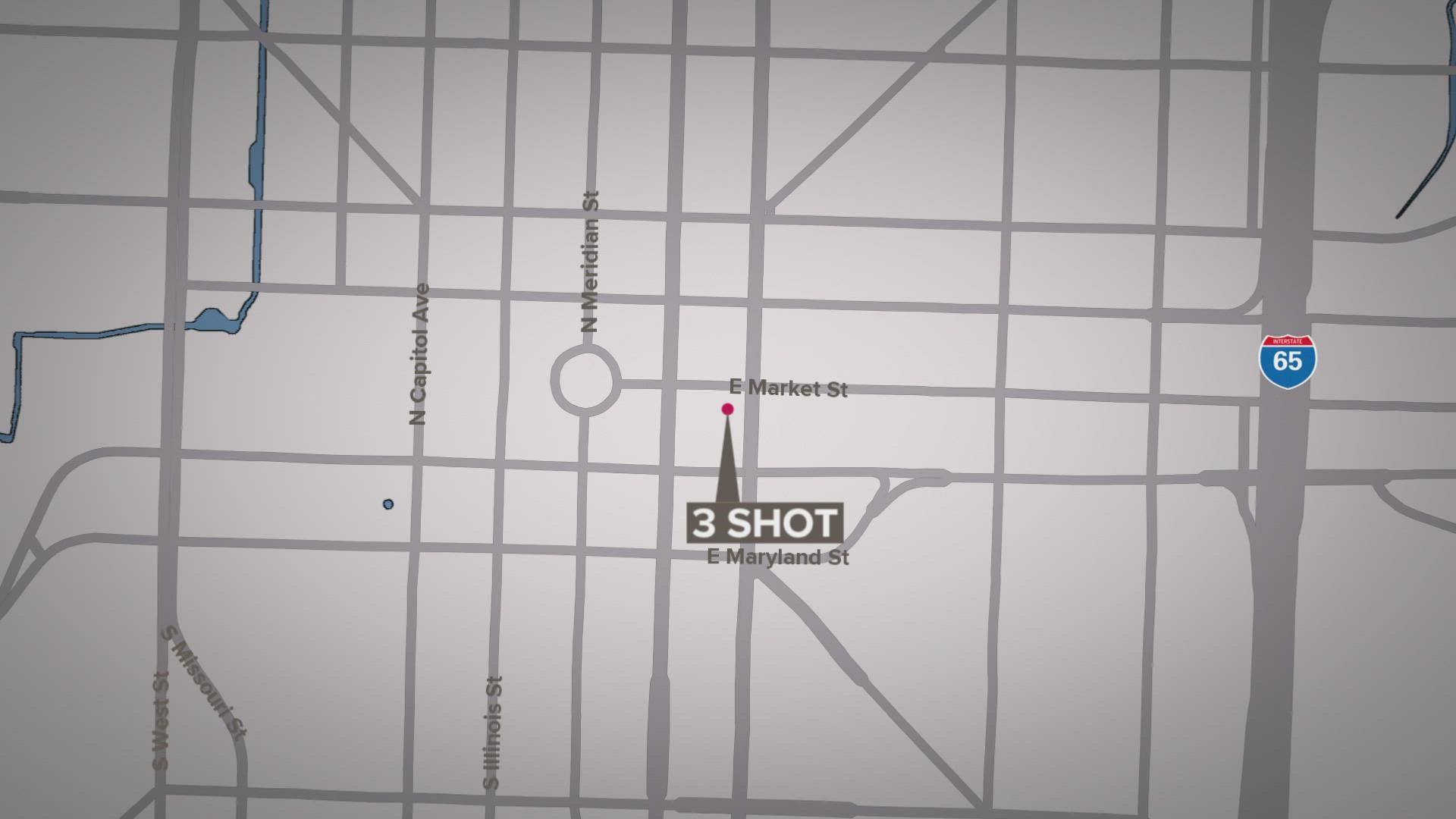 The shooting happened on East Market Street near North Delaware Street and two blocks east of Monument Circle.