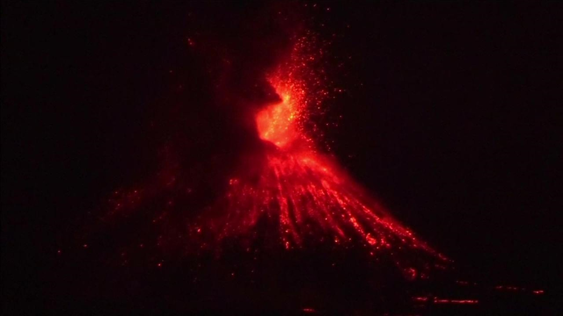 Volcano night eruption