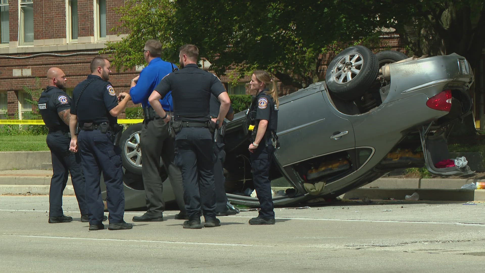 IMPD officers began to chase a suspect car, which was wanted in connection with a carjacking investigation, after it wouldn't stop for police and fled.