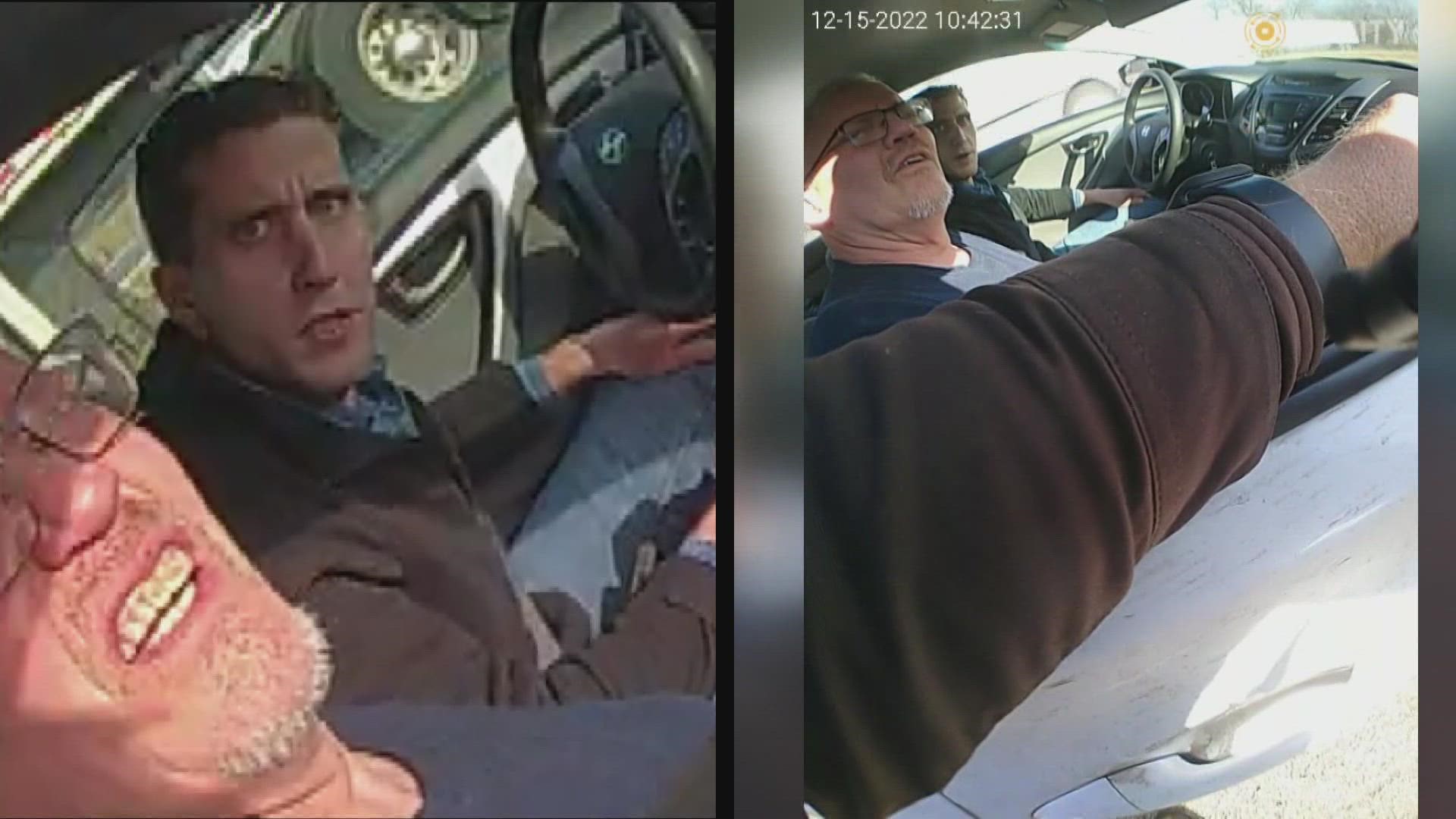Body cam videos show Indiana troopers pulling Kohberger and his dad over for tailgating on December 15th.