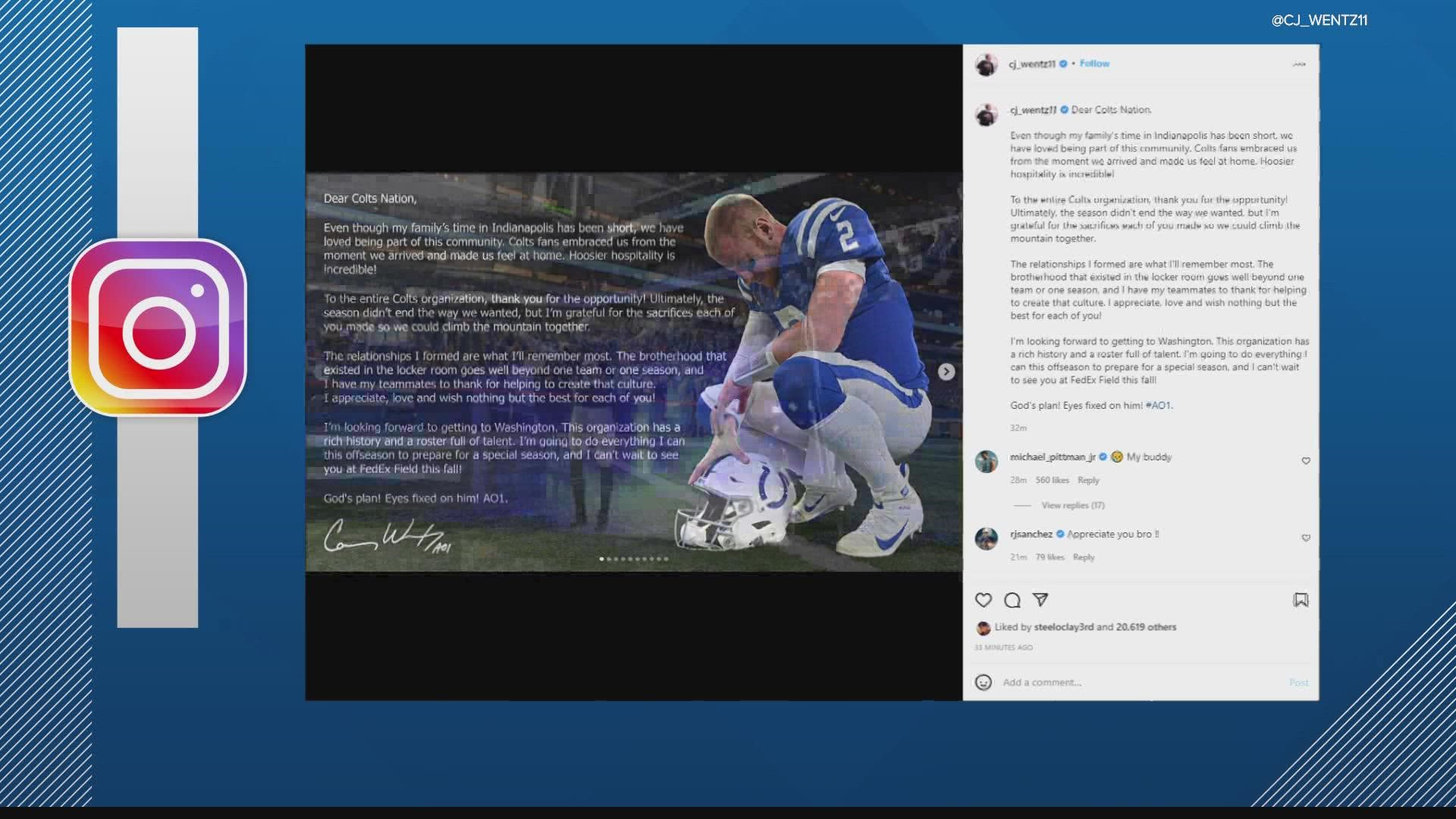 Former Colts QB Carson Wentz releases farewell statement to fans