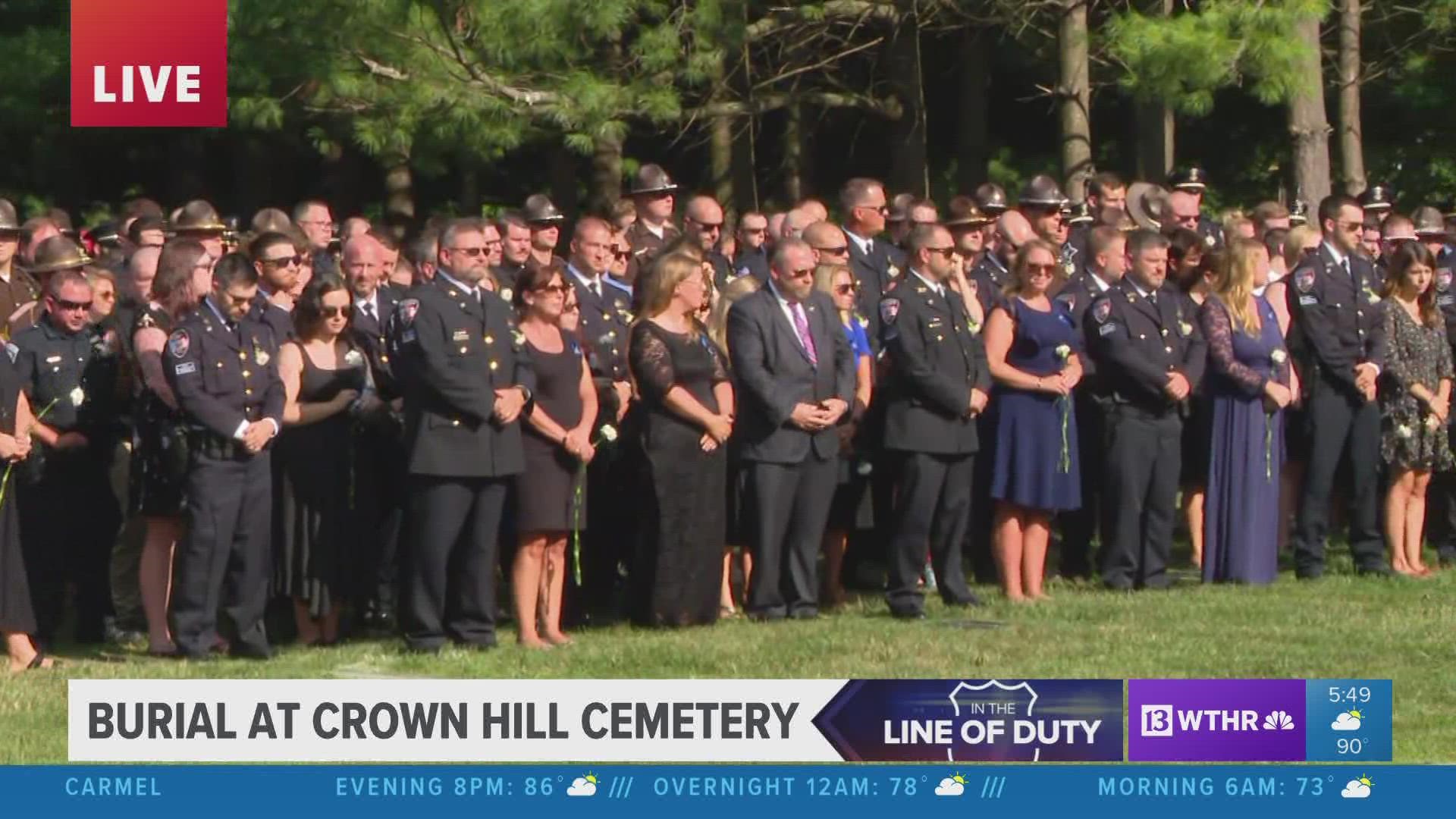 Officer Noah Shahnavaz is being laid to rest at Crown Hill Cemetery in Indianapolis.