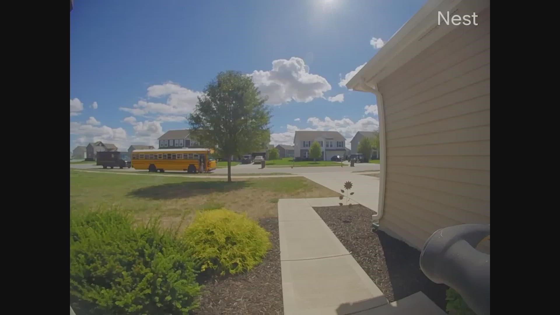 Video captures a UPS driver passing a stopped school bus and nearly hitting  kids