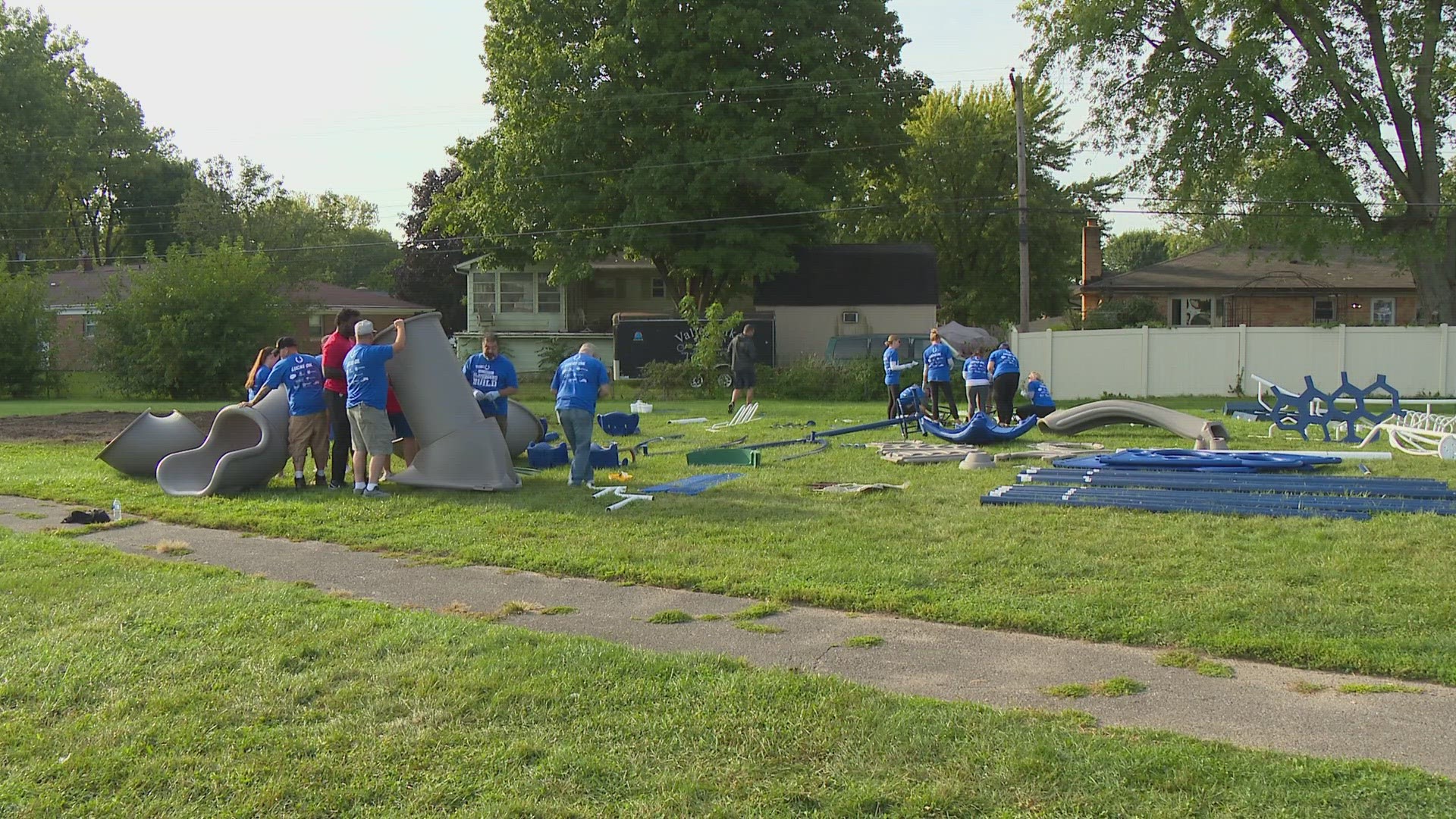Colts players helped construct a new playground at Lew Wallace Elementary school in Indianapolis.