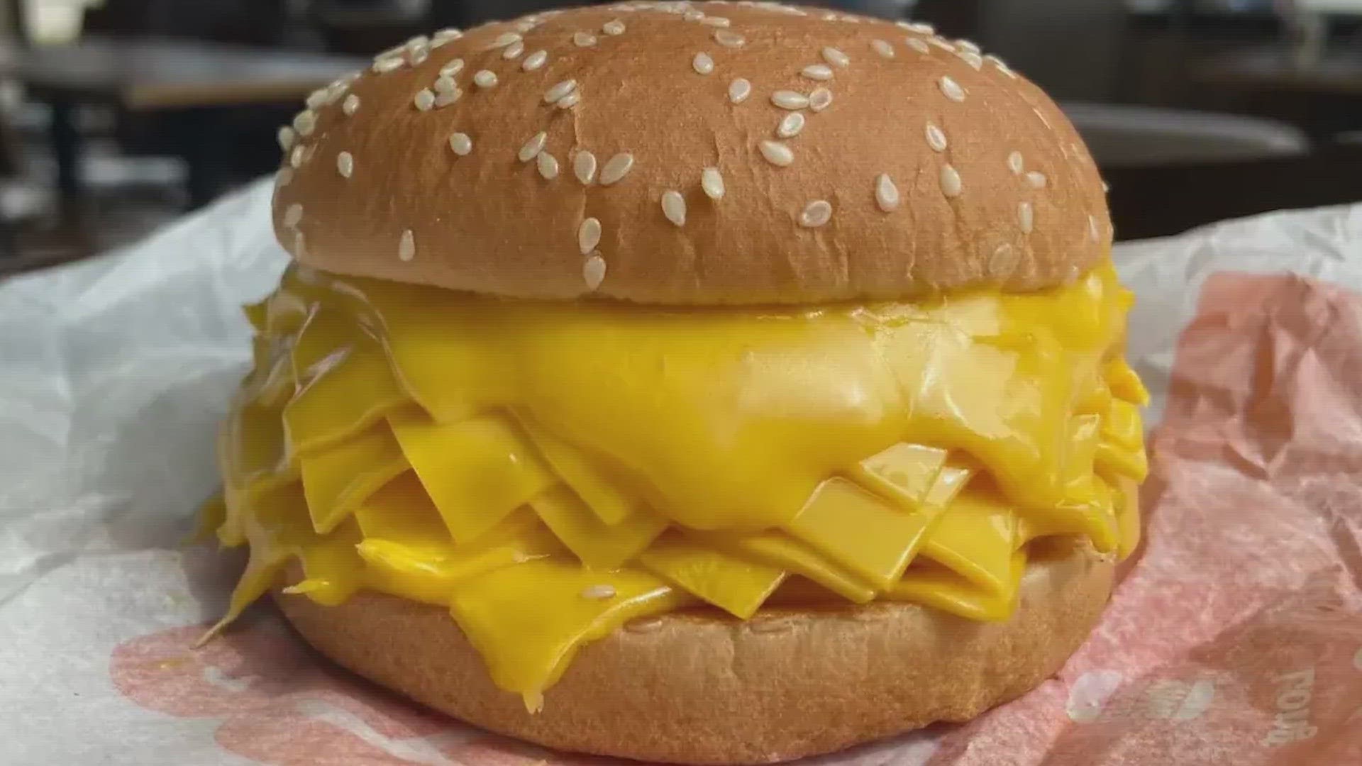 Burger King's The "Real Cheeseburger" has as many as 20 slices of American cheese, but no burger at all.