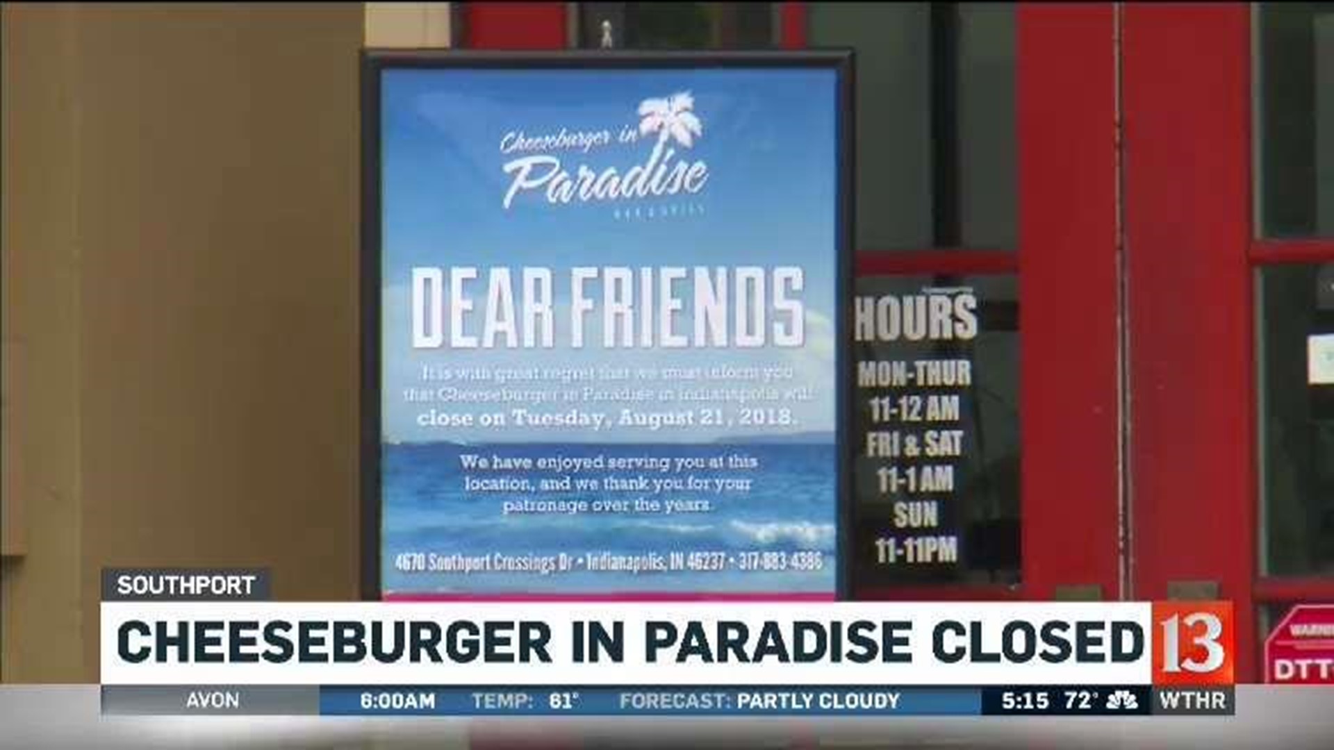 Cheeseburger in Paradise abruptly closes south side restaurant
