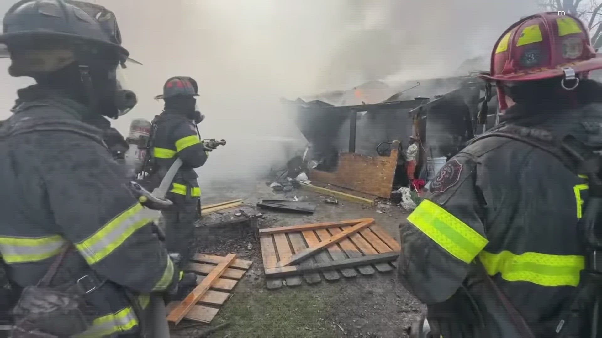 The fire happened around noon Monday near Emerson and Southeastern avenues.