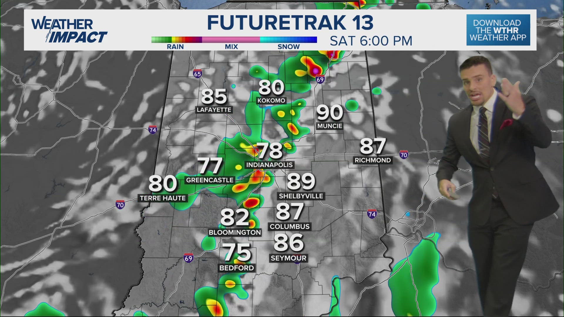 We are building the heat and humidity on Friday across Indiana, but only a stray shower is expected. By Saturday a front will be able to create clusters of storms.