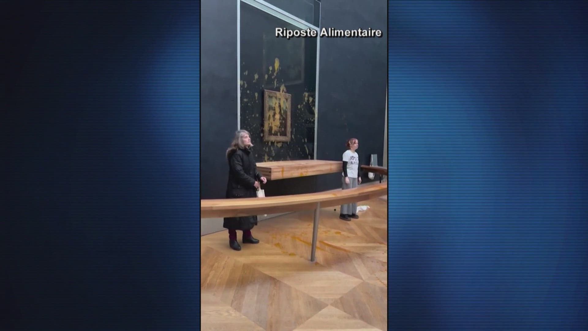 Climate activists threw canned soup on the Mona Lisa at the Louvre Museum yesterday. The painting wasn't damaged which is protected under armored glass.
