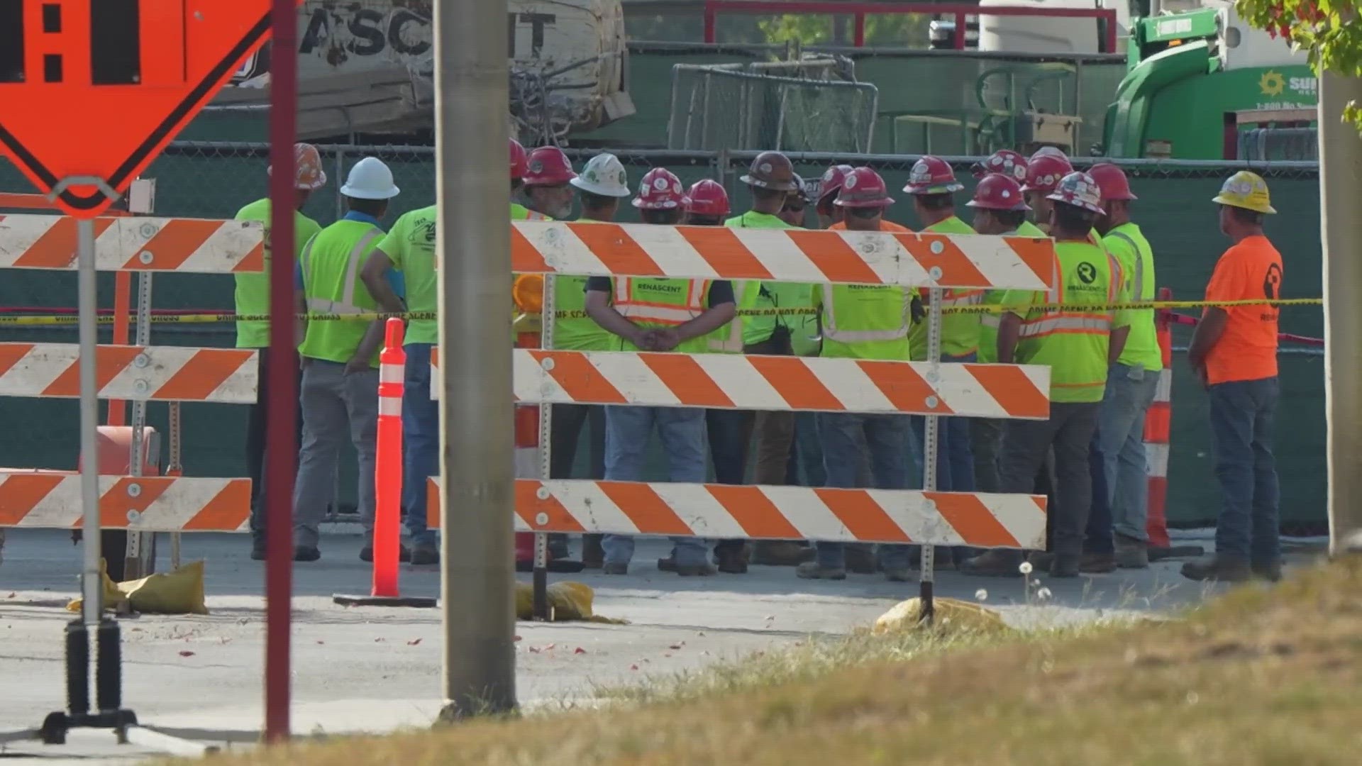 According to police, a construction worker died when a beam from the old "people mover" collapsed and fell.