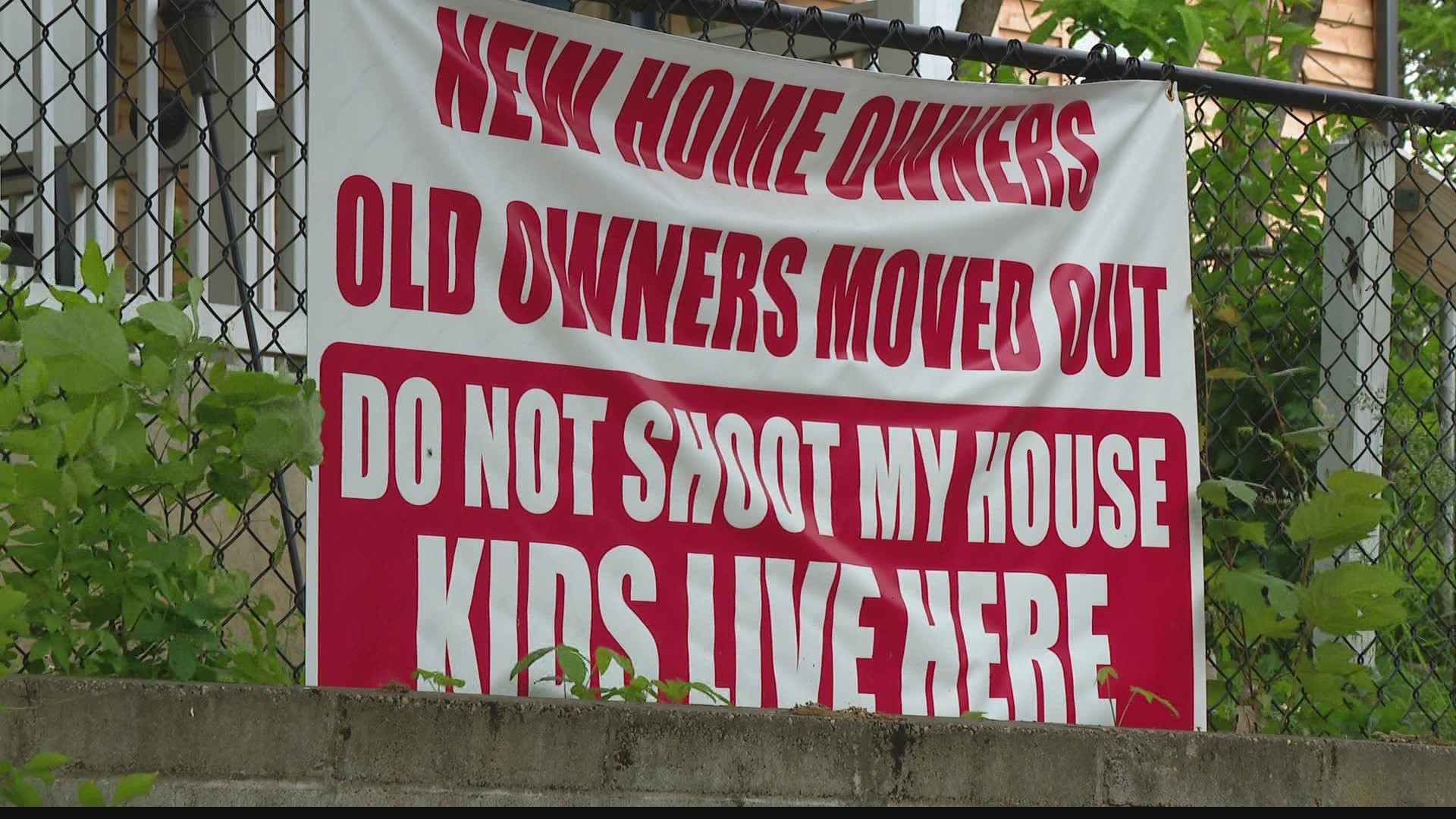 The message says it all: 'Do not shoot my house. Kids live here."