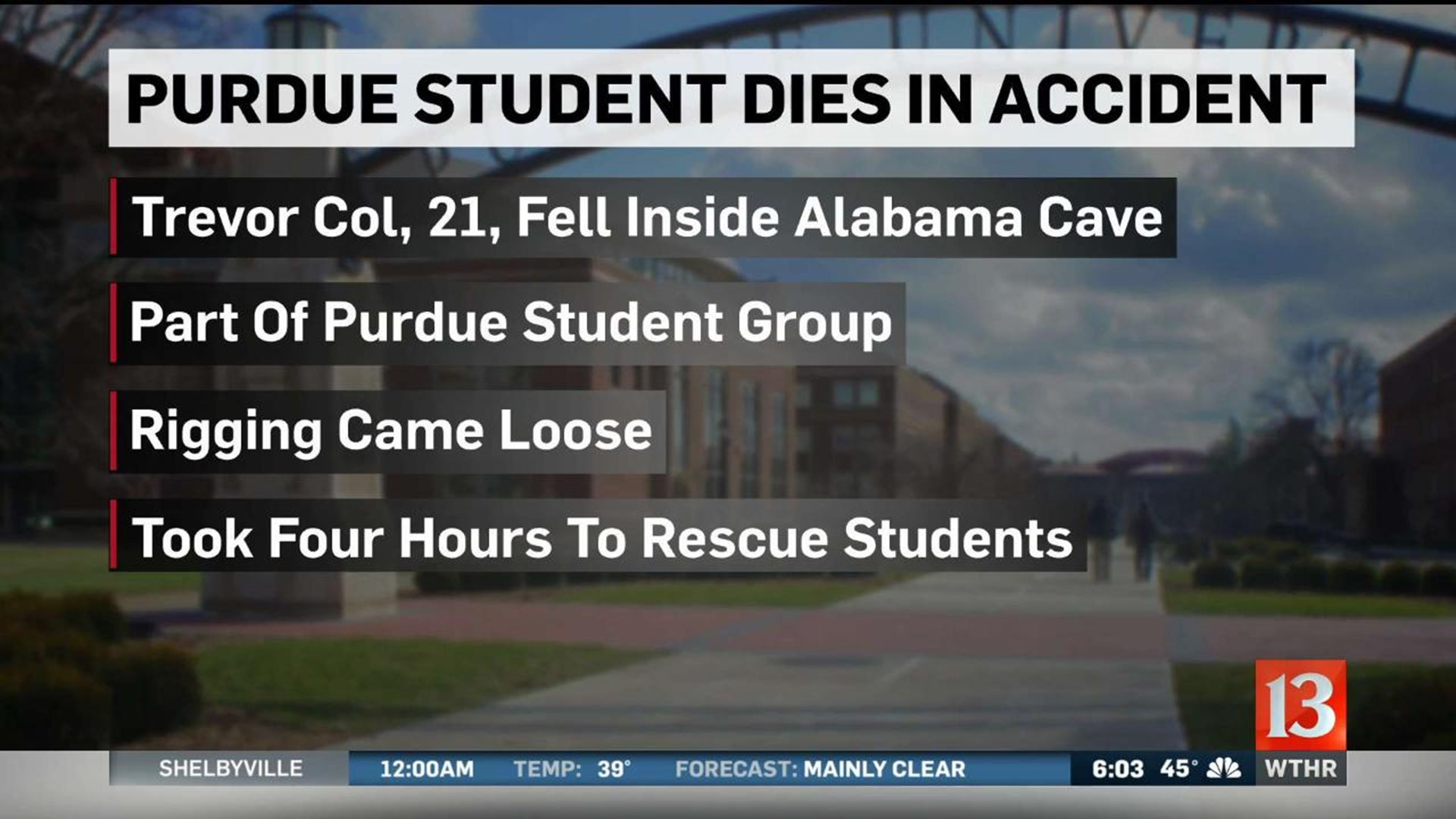 Purdue student falls to his death inside Alabama cave