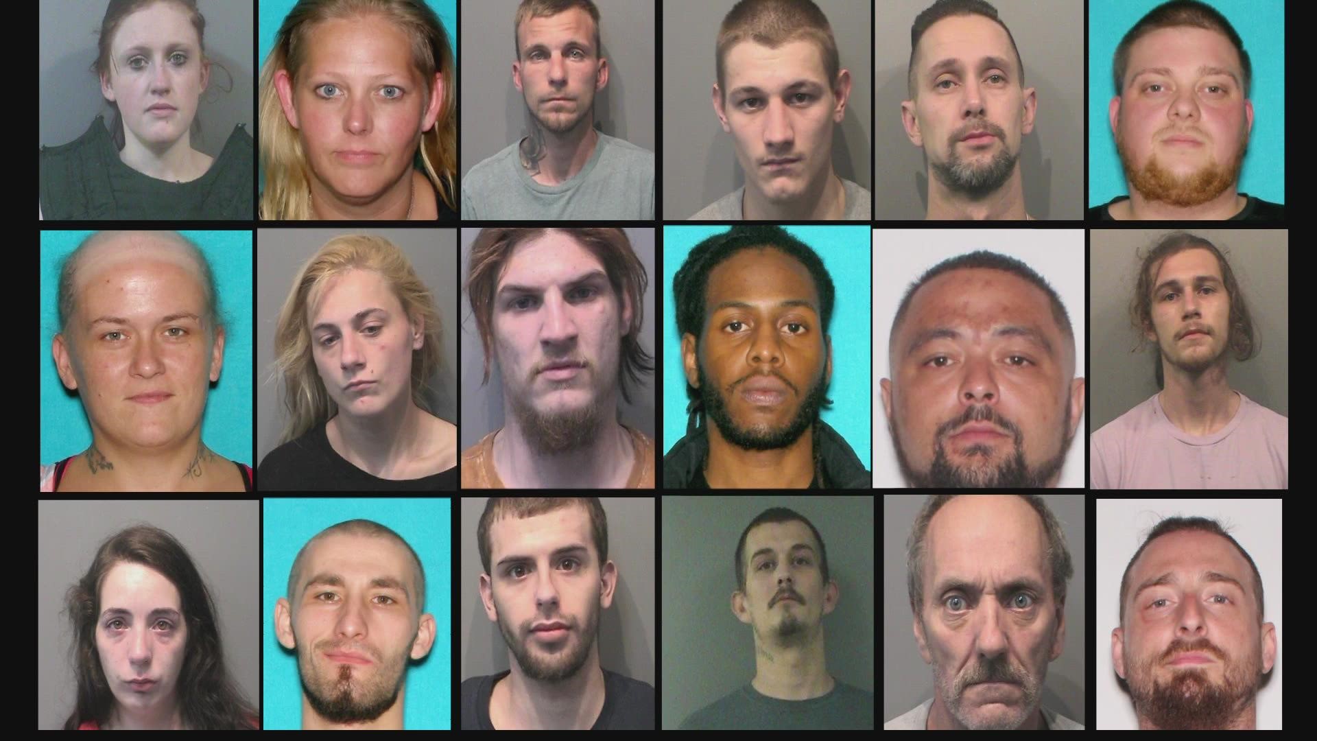 Police across Johnson County arrested 32 people in a drug sweep. Now they need help finding 18 other suspects.