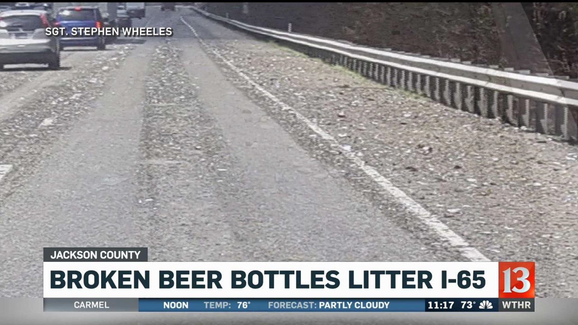 Broken Beer Bottles Litter I-65 in Jackson County