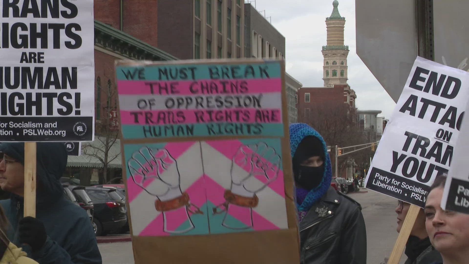 Dozens join trans rights rally in downtown Indianapolis | wthr.com