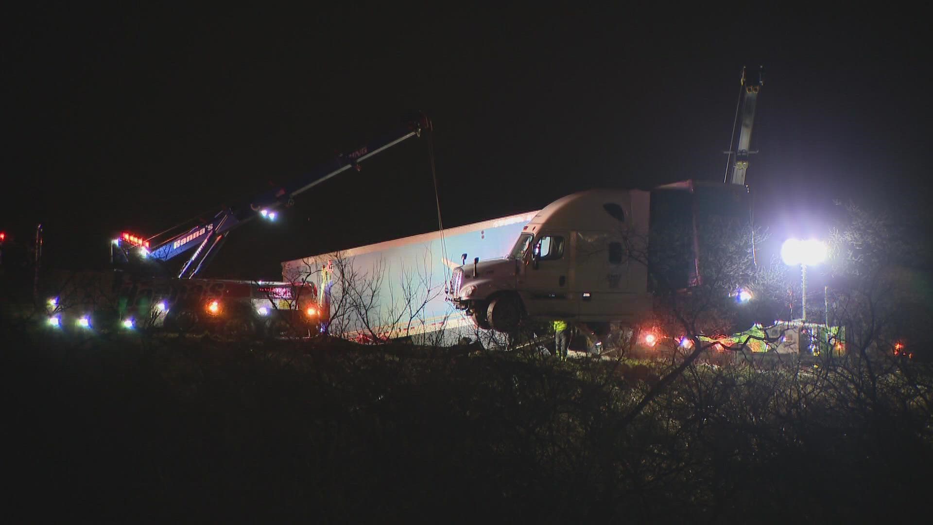 Nobody was hurt in the overnight incident but I-465 was shut down near U.S. 31 while crews tended to the truck.