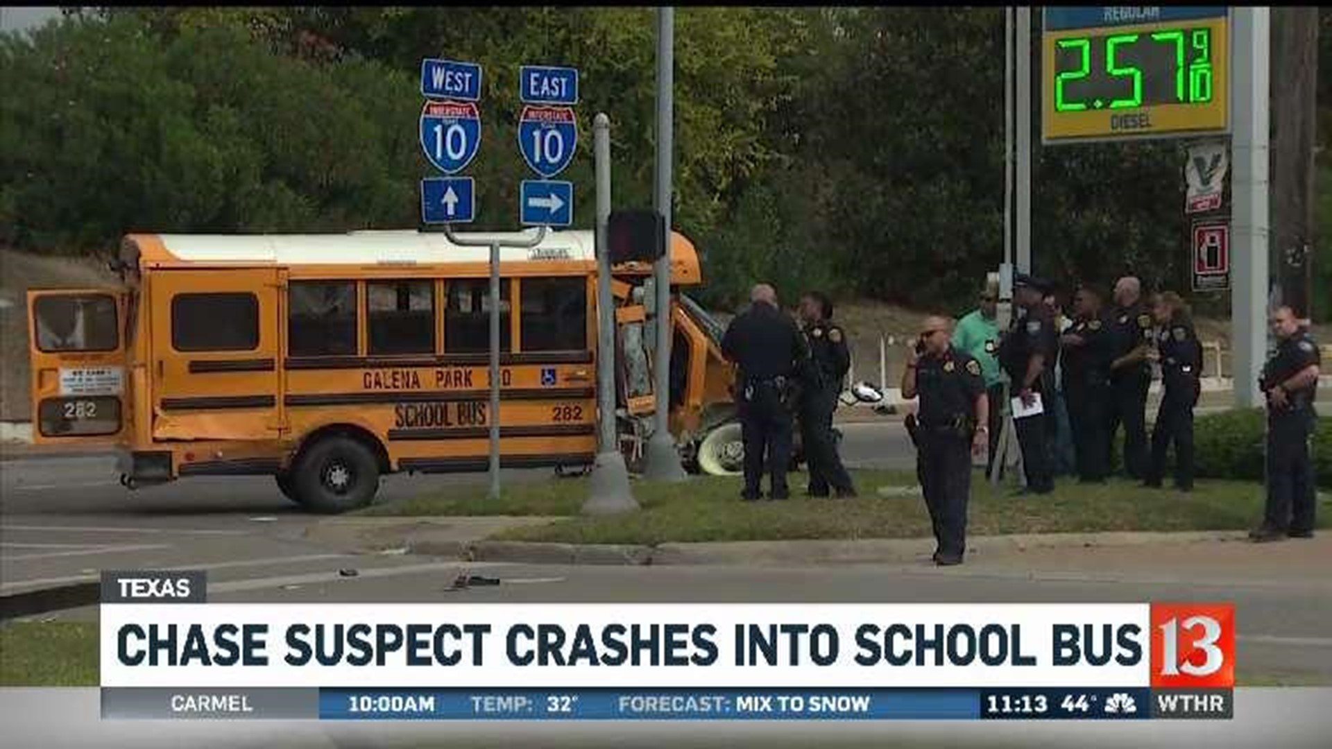 Stolen truck slams into school bus