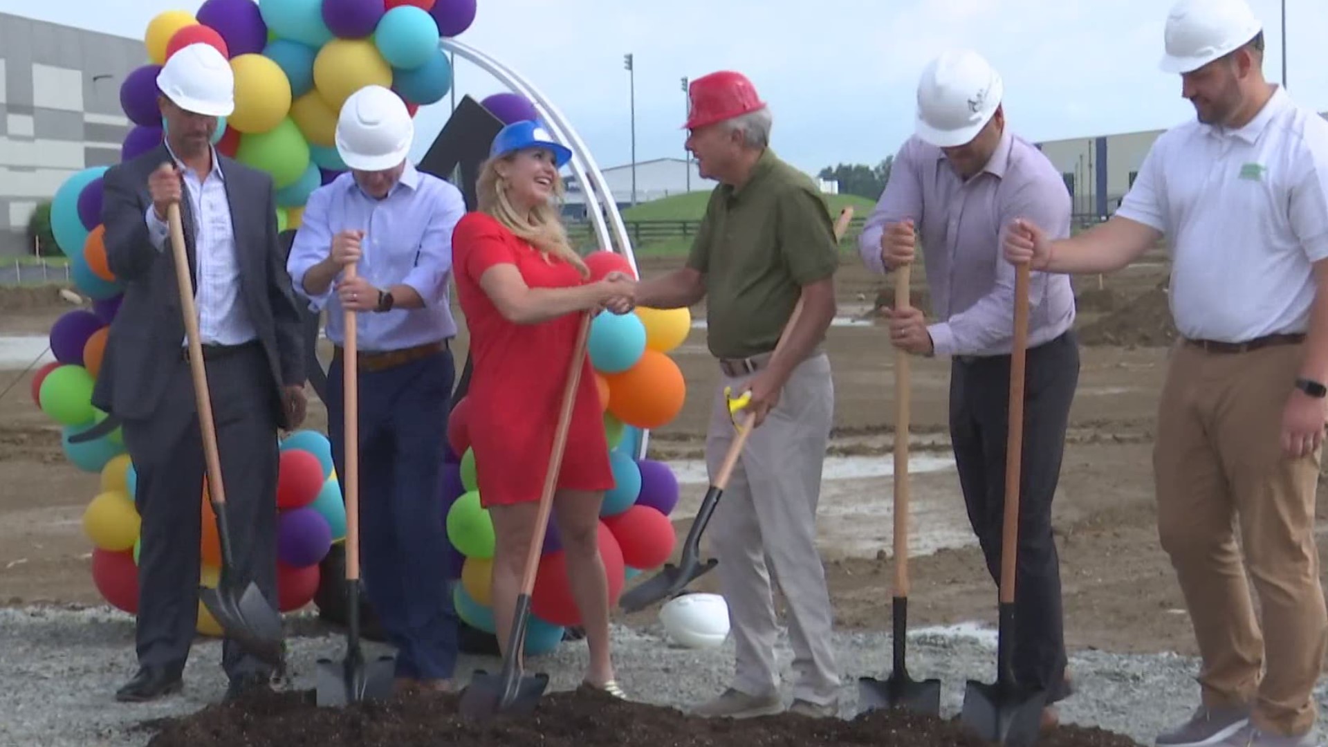 Wright's Gymnastics broke ground Tuesday on a new facility in Westfield's Grand Park.