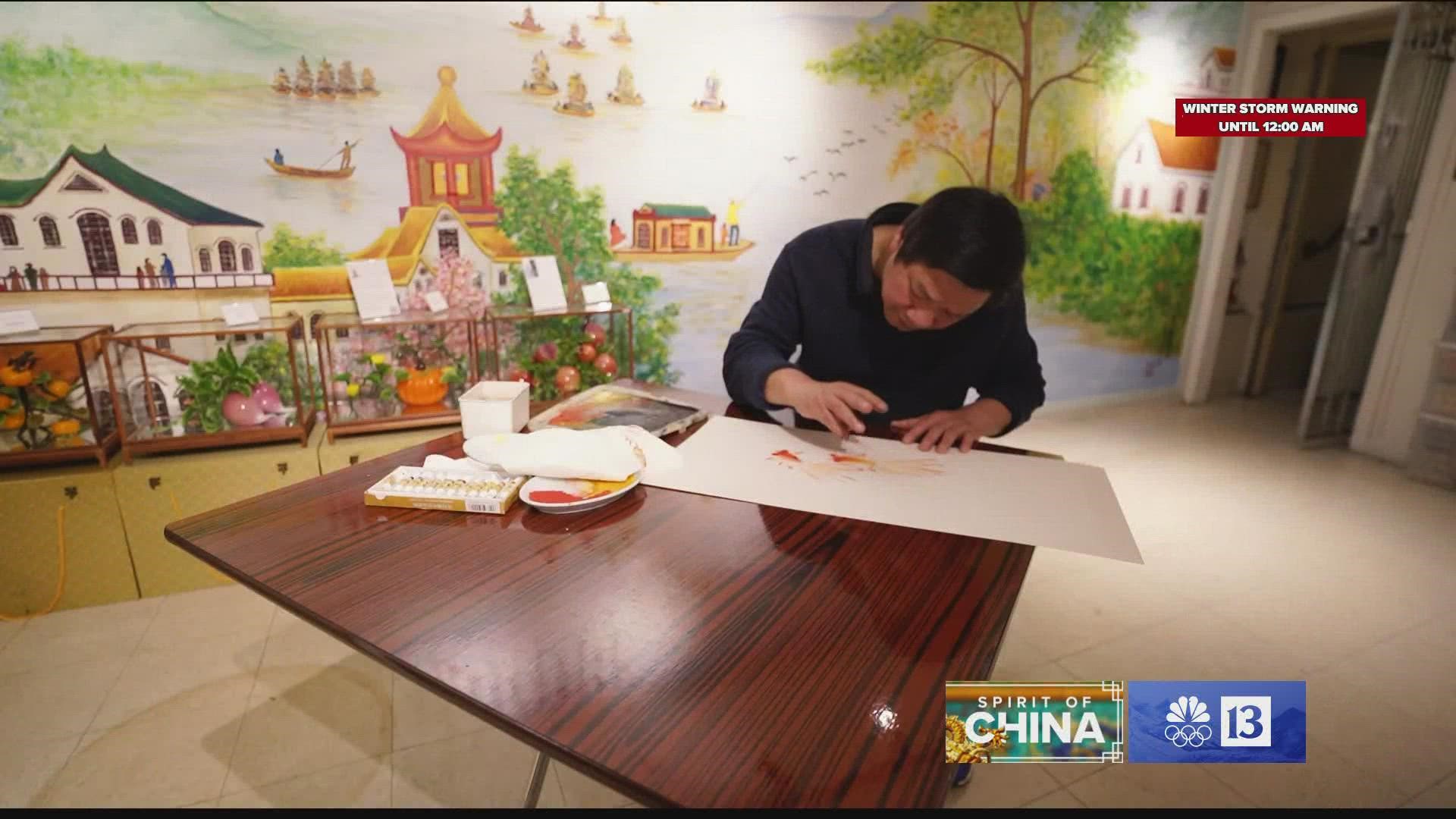 For most of his life, Ben Huang's hands made food in a restaurant. Now he's creating artwork, one finger at a time.