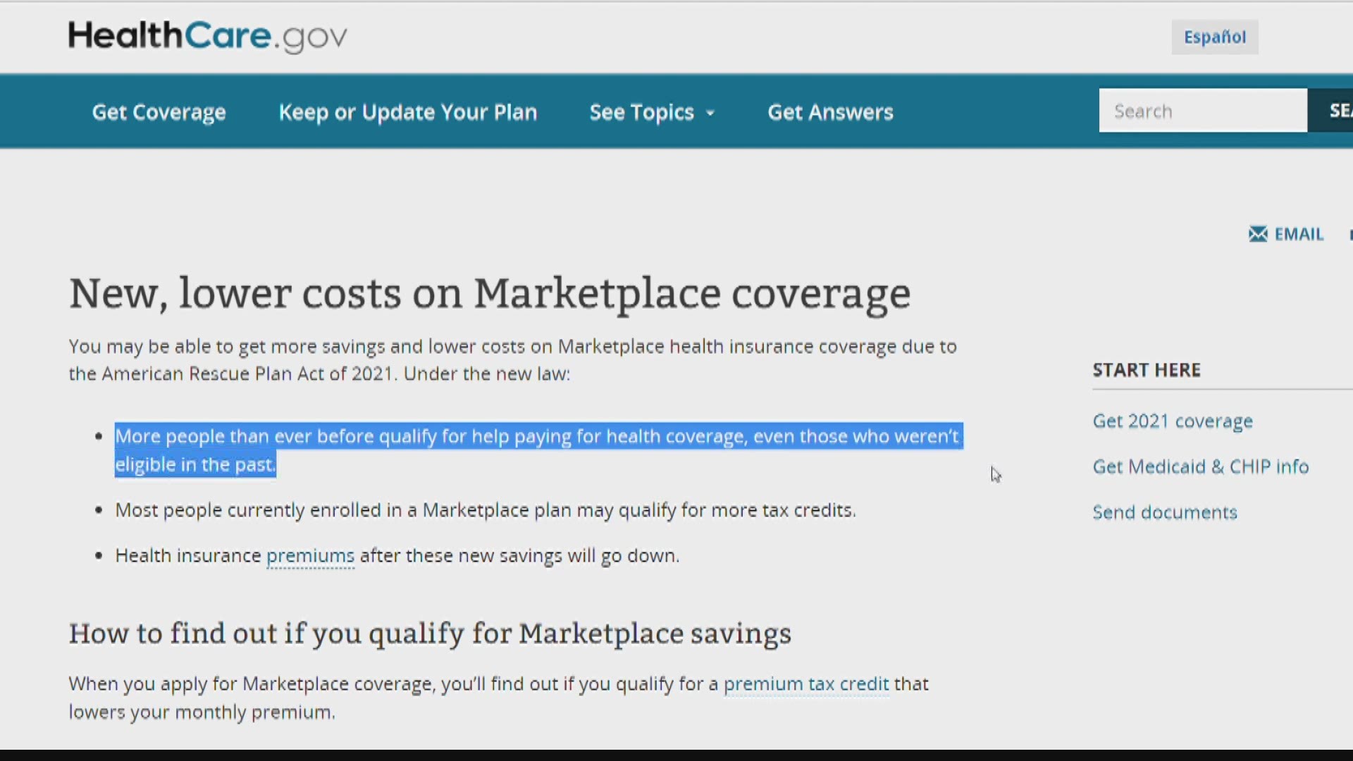A federal relief package is lowering premiums for people who got insurance through the marketplace.