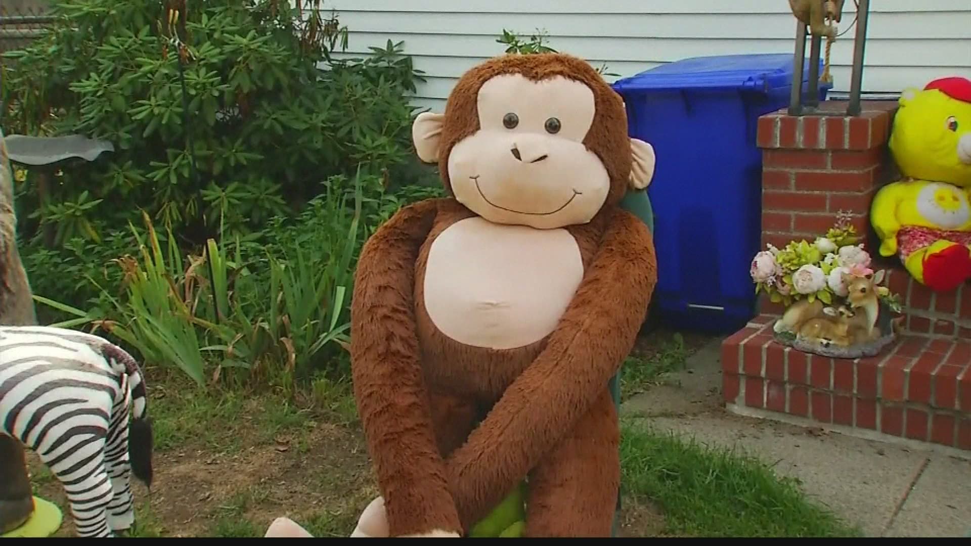 A woman in Rhode Island spent her stimulus check on stuffed animals to build a "zoo" in her front yard.