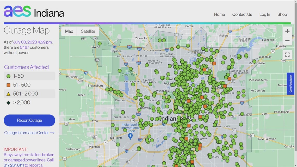 Ongoing power outages across central and southern Indiana, AES responds