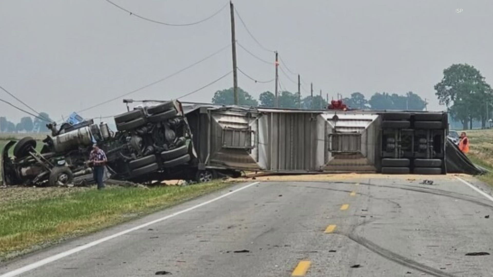 Police said a 17-year-old driver tried to pass two pickup trucks on State Road 28 Monday afternoon when it sideswiped one of the pickup trucks and a semi-truck.