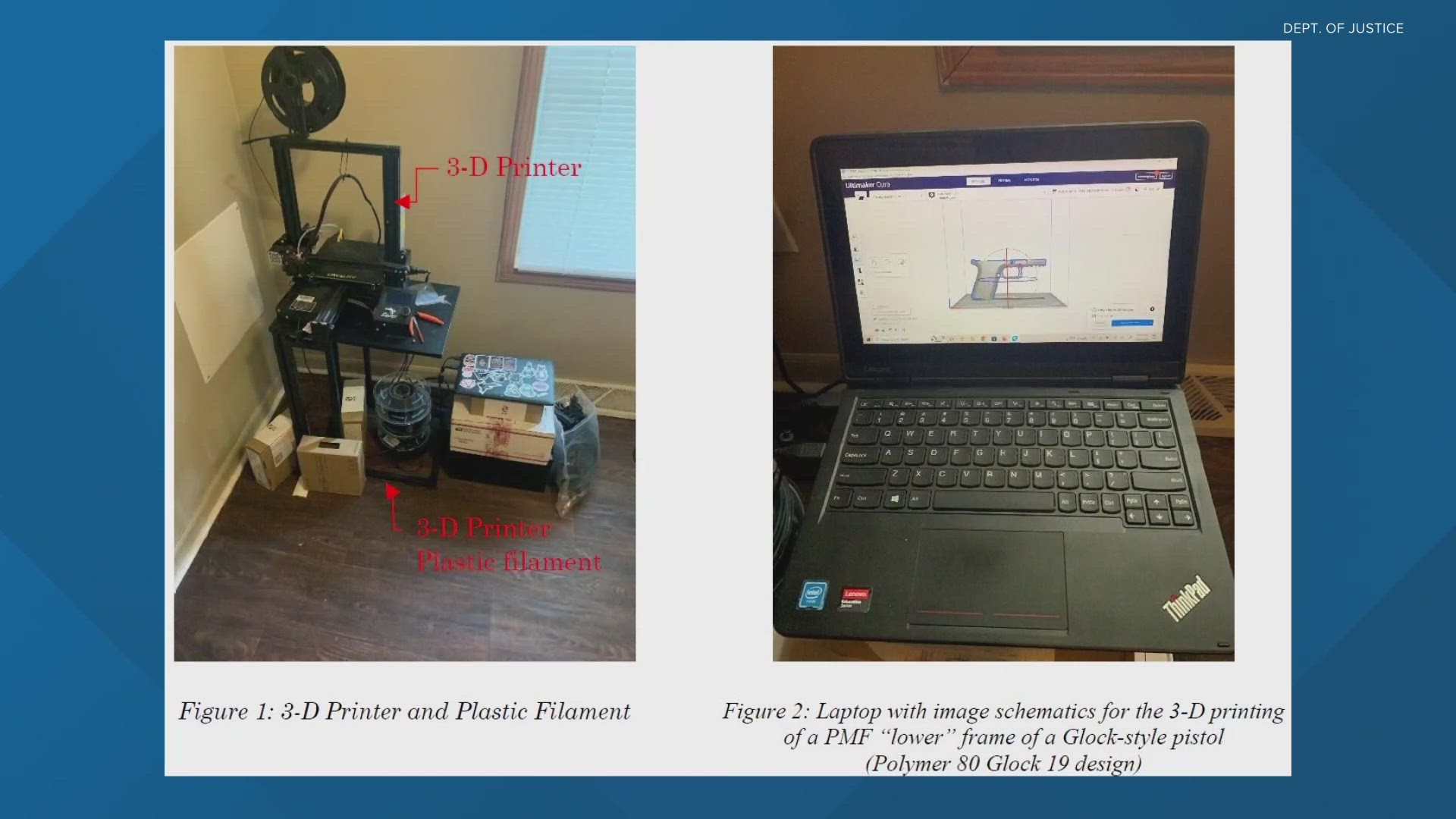 The Department of Justice says 28-year-old Alexander Clark was seen selling multiple guns and conversion devices made from a 3D printer.