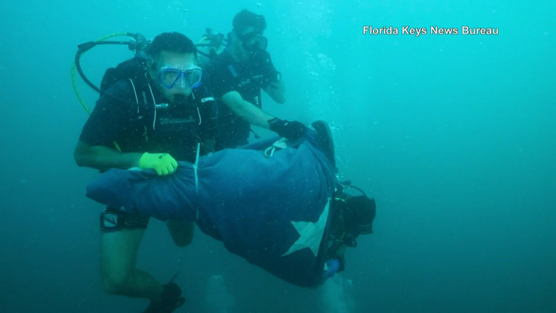 Divers placed a giant American flag underwater at the Florida Keys National Marine Sanctuary to commemorate the 20th anniversary of the Sept. 11 terrorist attacks.