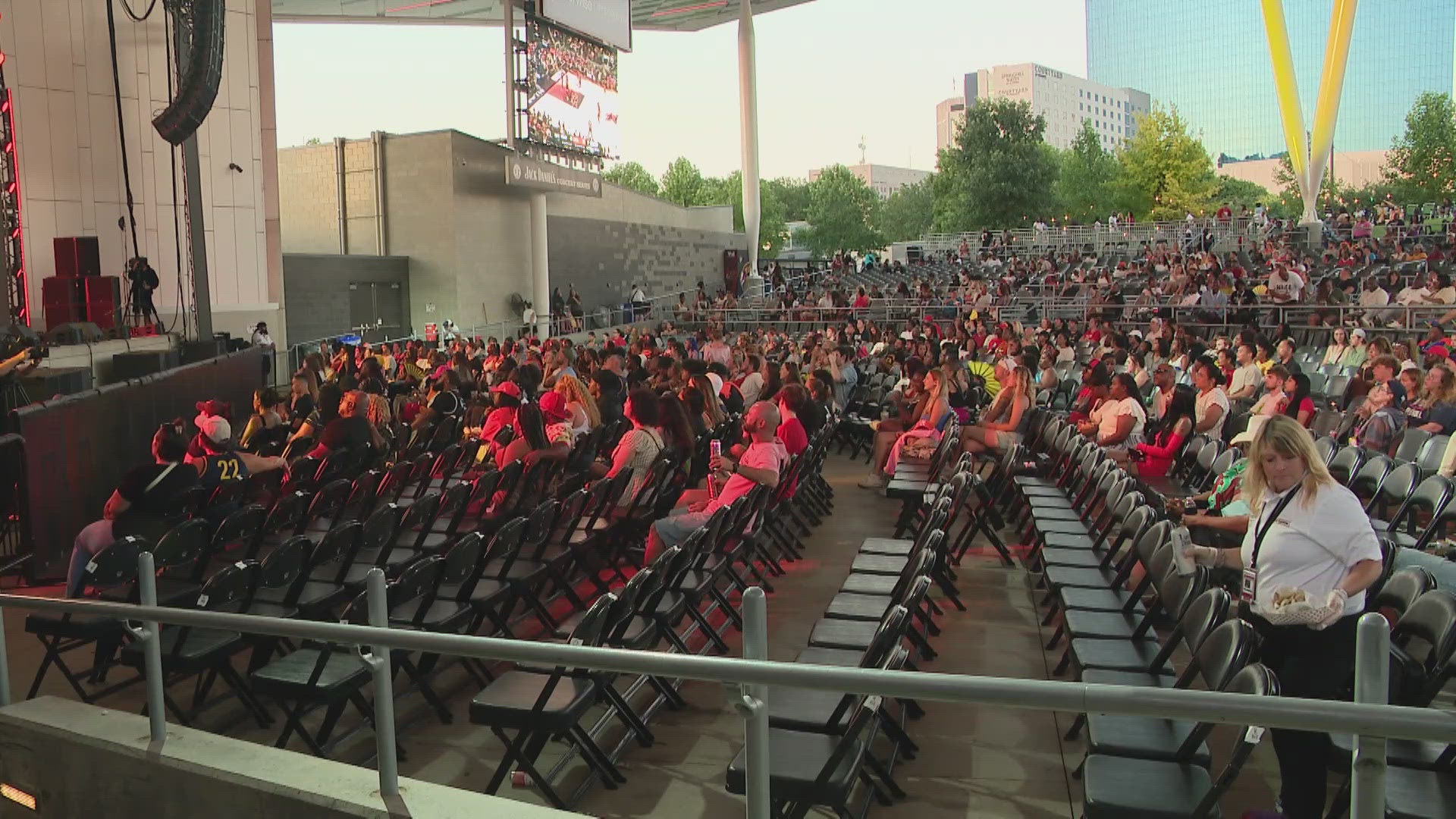 13News reporter Brandon Schaff talks with fans who came out to Everwise Amphitheater in Indianapolis to watch the WNBA All-Star Game. 