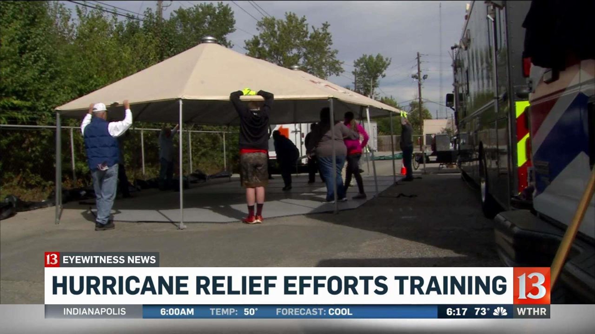 Red Cross tent set up