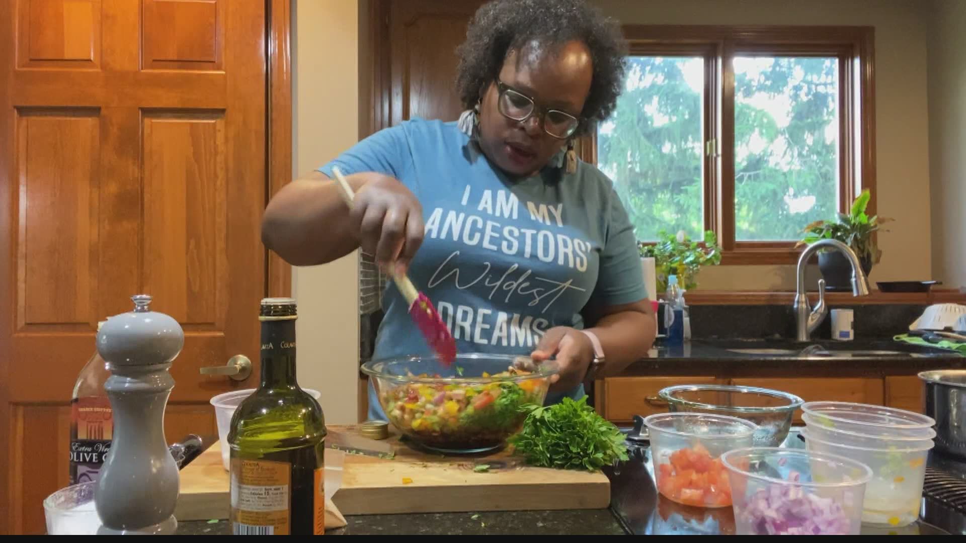 Chef Tanorria makes her black eyed pea salsa that's perfect for a holiday picnic.