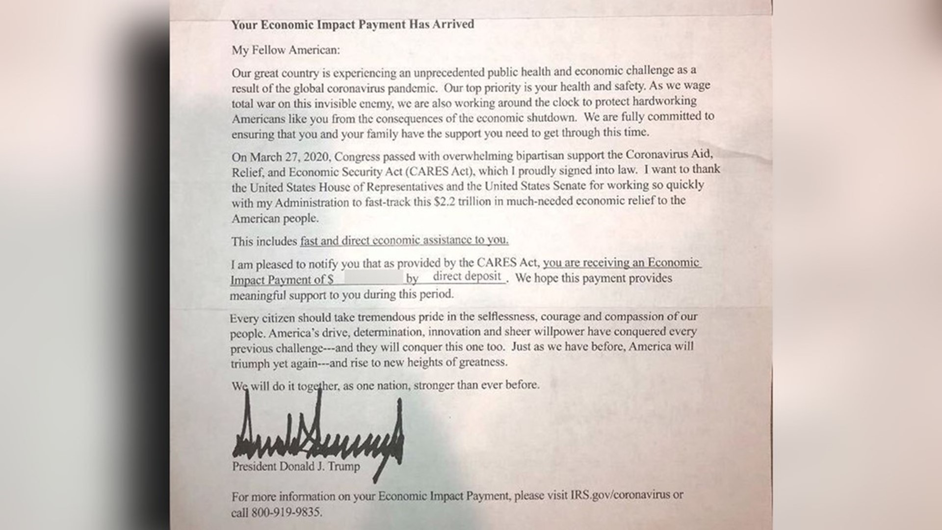 'Payment has arrived': Stimulus letters from President Trump appear in ...