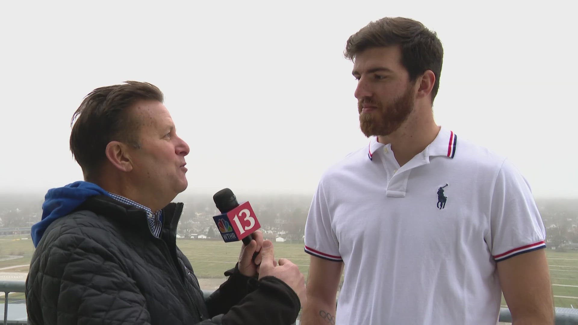 13Sports director Dave Calabro talks with two-time Olympic gold medalist Zach Apple as he helps IndyCar kick off its 2024 campaign.