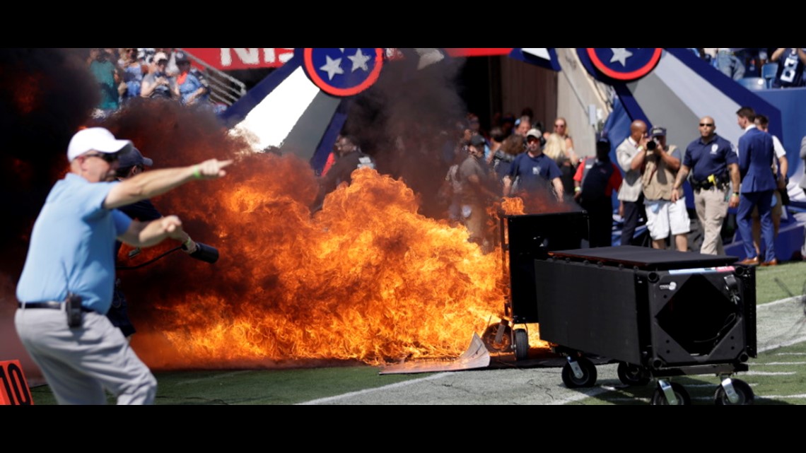 Video: Fire breaks out on Nissan Stadium sidelines before Titans-Colts game