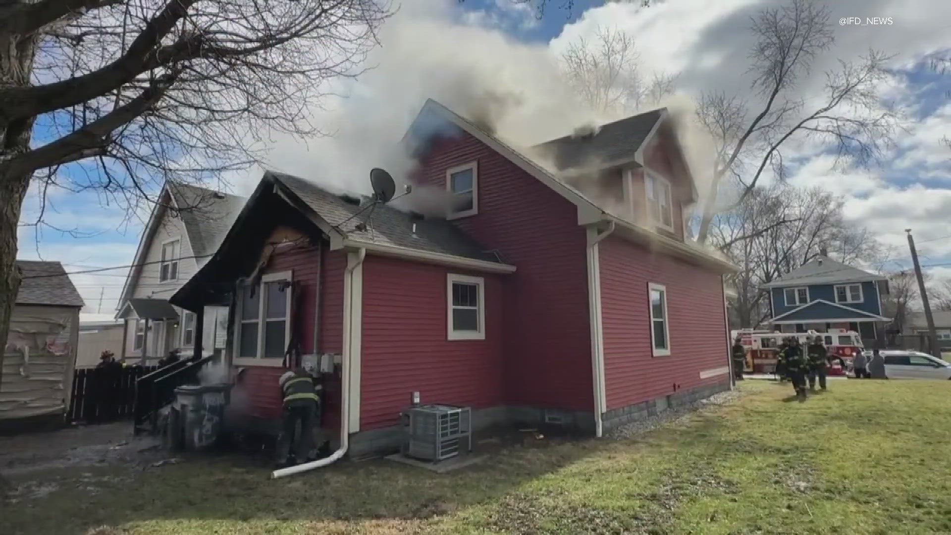 Indianapolis Fire shared video of their firefighters responding to the house off E. Michigan Street near N. Rural Street.