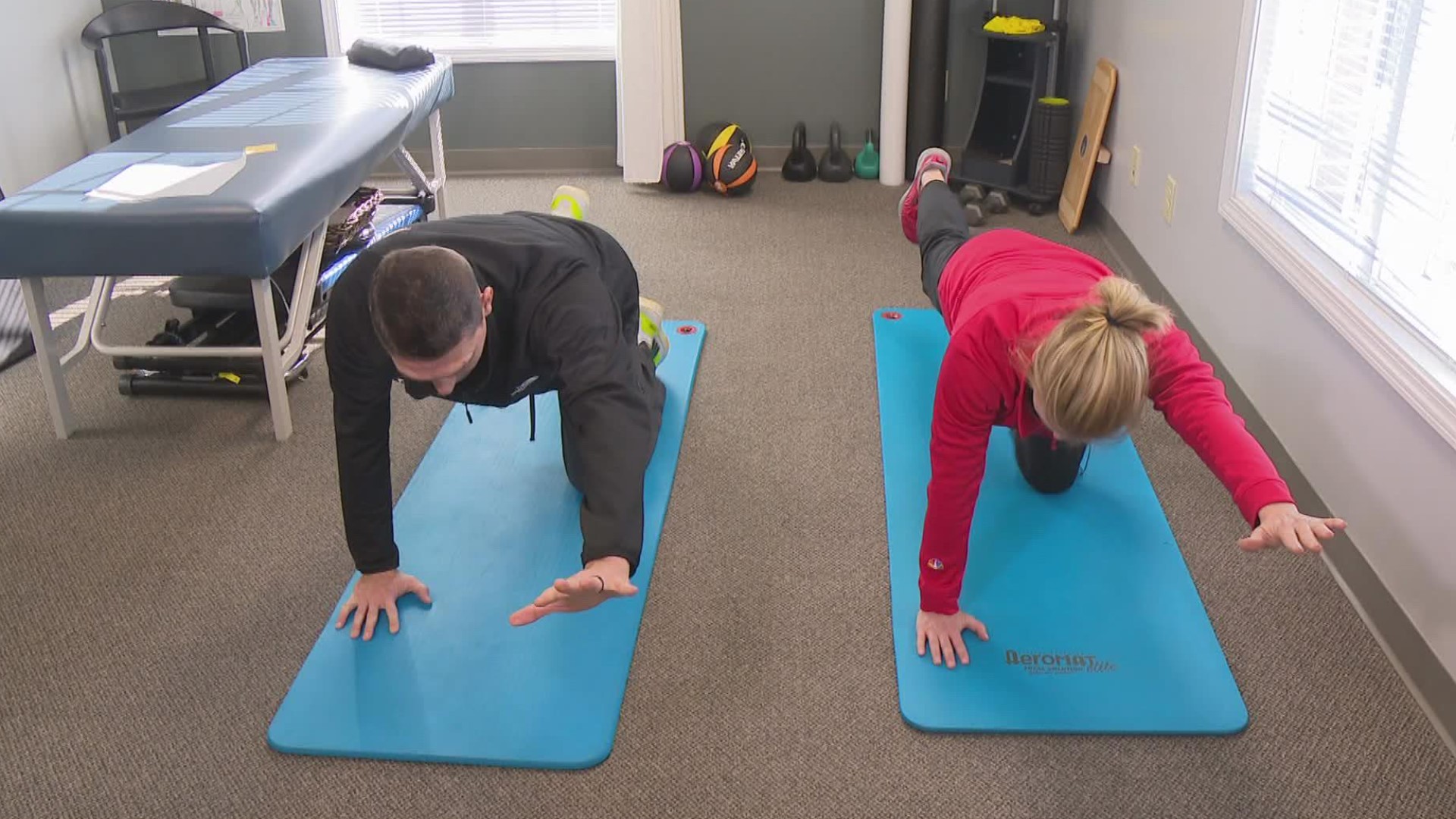 The bird dog exercise strengthens your upper and lower back and can be done at home.