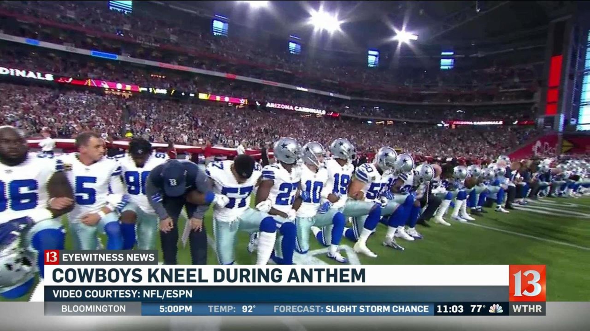 Dallas Cowboys and owner kneel before anthem on Monday Night Football